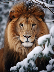 A Photo of a Lion in a Winter Setting