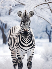 Fototapeta premium A Photo of a Zebra in a Winter Setting
