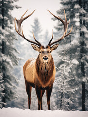 Naklejka na ściany i meble A Photo of an Elk in a Winter Setting