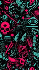Fototapeta premium Gothic dark pattern with the addition of ominous and surreal mutations and distorted reality. Green colors and shades.