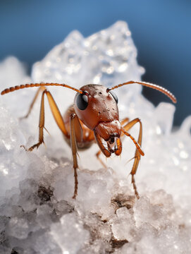 A Photo of an Ant in a Winter Setting