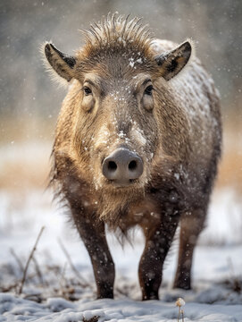 A Photo of a Warthog in a Winter Setting