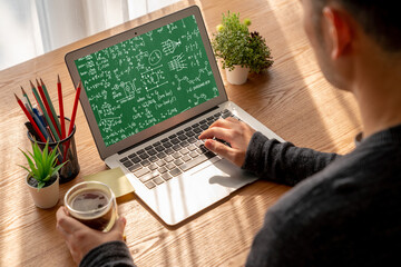 Mathematic equations and modish formula on computer screen showing concept of science and education - obrazy, fototapety, plakaty