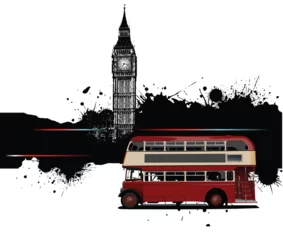 Foto op Canvas Grunge banner with London and red doubledecker router images. Vector illustration © Leo