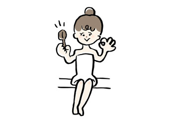 サウナでロウリュOKを伝える女性