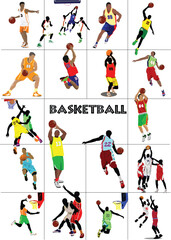 Fototapeta na wymiar Big set of Basketball players. Colored Vector illustration for designers