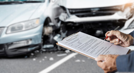 When there is an accident on the road. insurance agents occur to inspect damage and document...