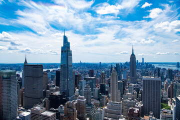 manhattan aerial view. new york city. skyscraper building of nyc. ny urban city architecture....