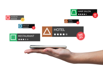 Digital png illustration of hand with smartphone and search engine windows on transparent background