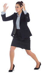 Digital png photo of angry biracial businesswoman with hands in air on transparent background