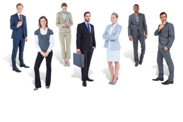 Digital png photo of group of diverse standing businesspeople on transparent background