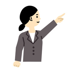 ビジネスパーソン　ポイント　指差し　仕事　女性　上半身　イラスト	
