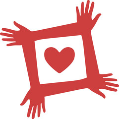 Fototapeta premium Digital png illustration of red heart and four hands pattern on transparent background