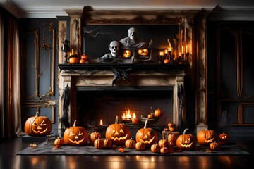 halloween pumpkin in a fireplace