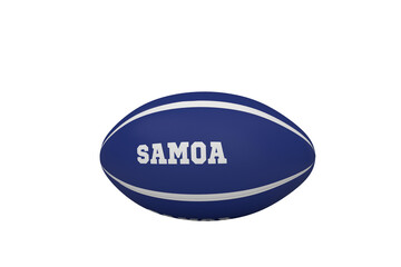 Digital png illustration of blue rugby ball with samoa text on transparent background
