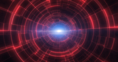 Red energy tunnel with glowing bright electric magic lines scientific futuristic hi-tech abstract background