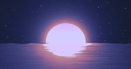 Abstract moon over water sea and horizon with reflections background