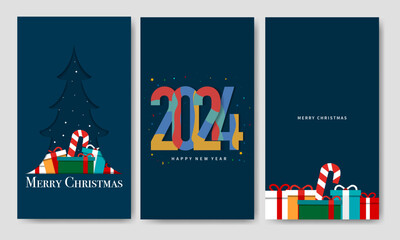 Merry Christmas And Happy New Year Bundle Template - obrazy, fototapety, plakaty