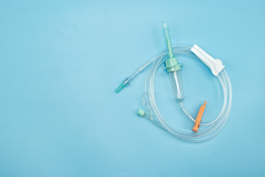 intravenous set,medical equipment on blue background