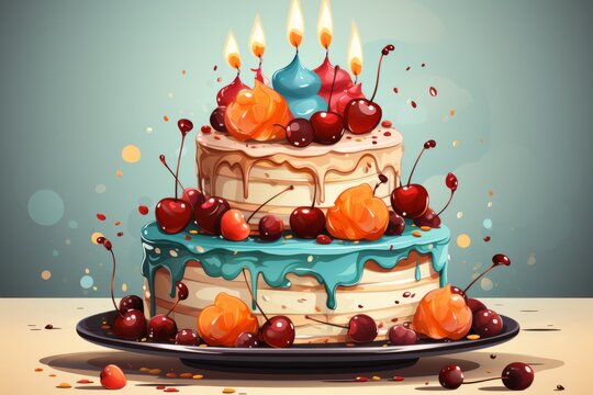 2d vector illustration birthday cake
