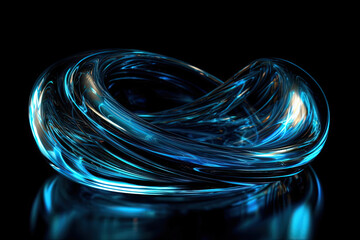 A blue light swirls in a dark room