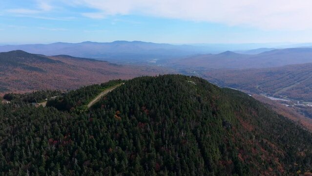 Drone footage of the hiking trails on Killington Peak in the Green Mountains, Vermont, USA