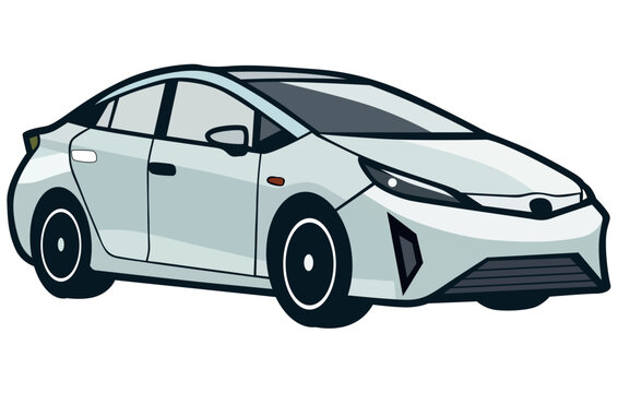 Prius cars vector illustration, Vector illustration of a popular hybrid car,