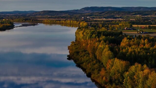 Drone view over Lake Willoughby South Beach at the Notch House in Westmore, Vermont, USA