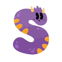 cute cartoon monster alphabet funny colorful doodle crazy groovy retro 90s letter font character illustration