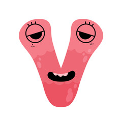 cute cartoon monster alphabet funny colorful doodle crazy groovy retro 90s letter font character illustration