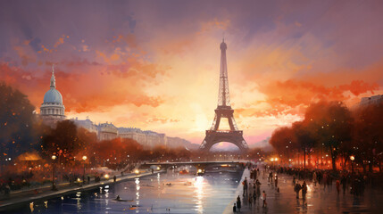 Fototapeta na wymiar Eiffel tour and Paris cityscape