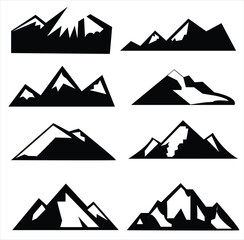 Mountain silhouette - vector icon. Rocky peaks. Mountains ranges. Black and white mountain icon. eps file.