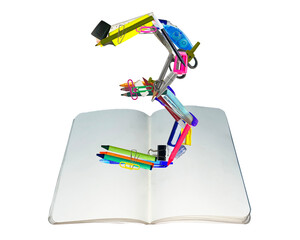 The shape of the number 3 is made of various kinds of stationery isolated on transparent background