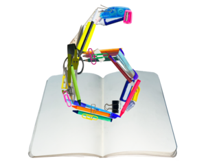 The shape of the number 6 is made of various kinds of stationery isolated on transparent background