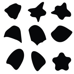 Blob shapes vector set. Organic abstract splodge elemets monochrome collection. Inkblot simple silhouette. Black and white minimal forms isolated on white shapes.