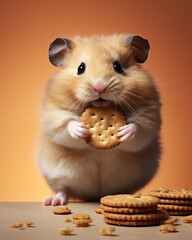 A cute hamster is eating biscuit - obrazy, fototapety, plakaty