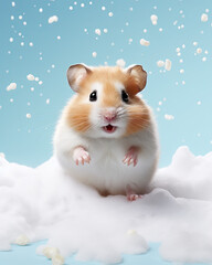 A cute little hamster on a fluffy cloud
