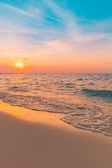 Best vertical beach coast panorama. Sunset landscape, calm sea waves relaxing sky clouds. Inspire...