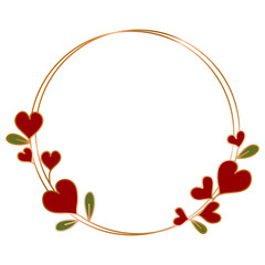 Heart circle wreat frames ,Romantic frames in circle , Round frame with heart pattern design, Valentine's Day  copper line , decorative frame element , png transparent background illustration