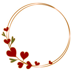 Heart circle wreat frames ,Romantic frames in circle , Round frame with heart pattern design, Valentine's Day  copper line , decorative frame element , png transparent background illustration