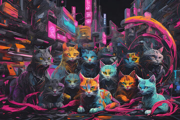 Sci-fi action of unknown cats. Generative AI.