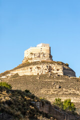 Curiel de Duero, Spain - October 12, 2023: different views of the medieval castle in the town of Curiel de Duero, province of Valladolid, Spain