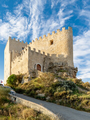 Fototapeta na wymiar Curiel de Duero, Spain - October 12, 2023: different views of the medieval castle in the town of Curiel de Duero, province of Valladolid, Spain