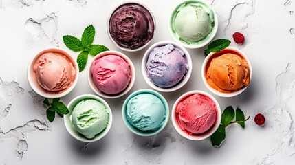 Assorted of scoops of ice cream Colorful set of ice cream - obrazy, fototapety, plakaty
