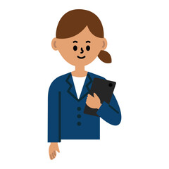 タブレットを持って立っている　スーツの女性　ビジネス　イラスト　上半身	
