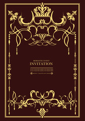 Gold ornament on dark background. Can be used as invitation card. Book cover. Vector illustration