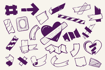 Adhesive tape, sticky paper stripes. Stripes and pieces of duct paper, or washi paper. hand drawn duct tape