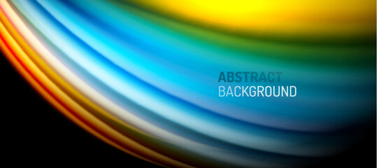 Rainbow color wave lines on black. Techno or business abstract background for posters, covers, banners, brochures, websites