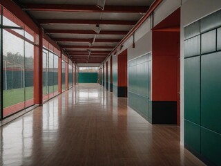 Pasillo de un centro deportivo al aire libre