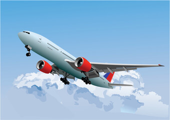 Airplane silhouettes. Take off. Vector Color 3d  illustration.